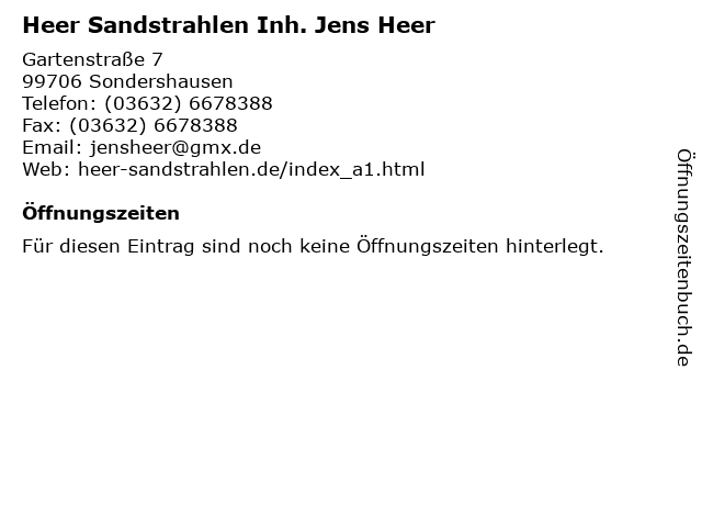 Heer Sandstrahlen Inh. Jens Heer in Sondershausen: Adresse und Öffnungszeiten