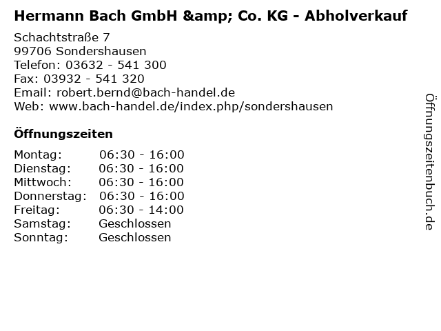 Hermann Bach GmbH & Co. KG - Abholverkauf in Sondershausen: Adresse und Öffnungszeiten