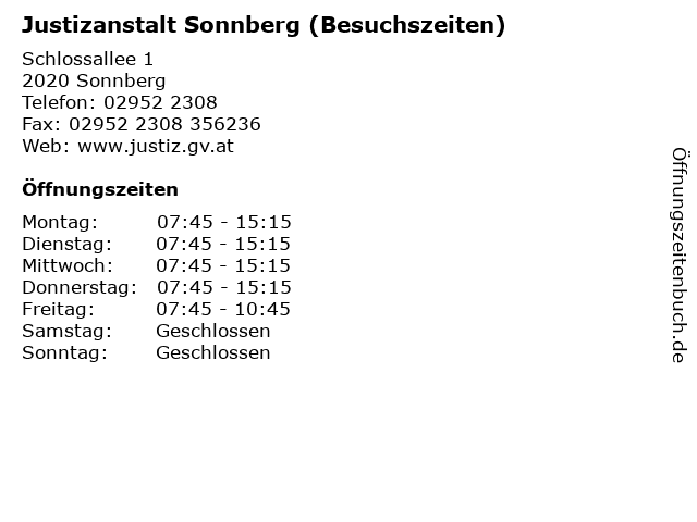 Justizanstalt Sonnberg (Besuchszeiten) in Sonnberg: Adresse und Öffnungszeiten