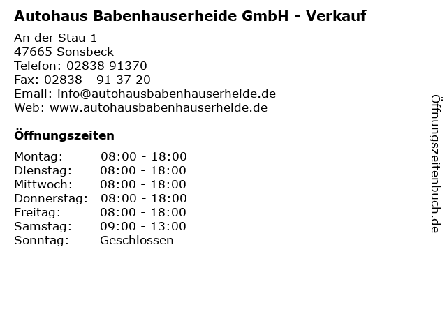 Autohaus Babenhauserheide GmbH - Verkauf in Sonsbeck: Adresse und Öffnungszeiten