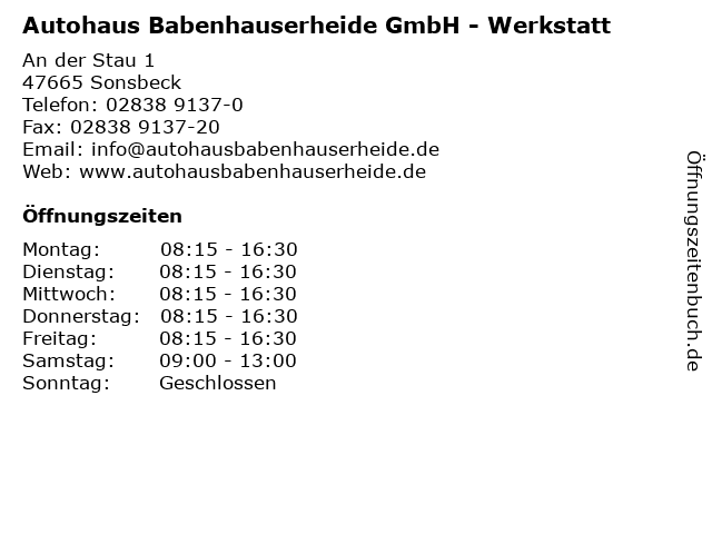 Autohaus Babenhauserheide GmbH - Werkstatt in Sonsbeck: Adresse und Öffnungszeiten