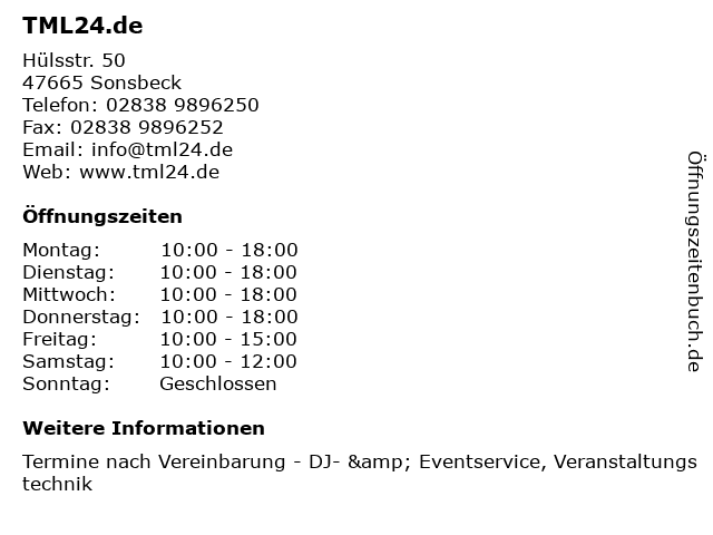 TML24.de in Sonsbeck: Adresse und Öffnungszeiten