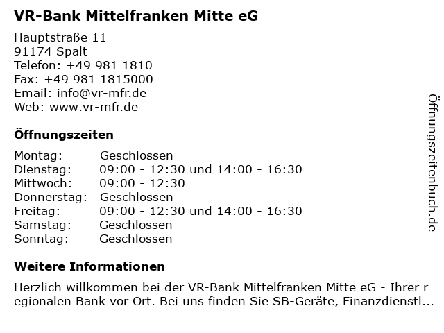 ᐅ Offnungszeiten Raiffeisenbank Roth Schwabach Eg