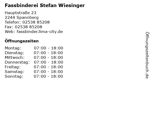 Fassbinderei Stefan Wiesinger in Spannberg: Adresse und Öffnungszeiten