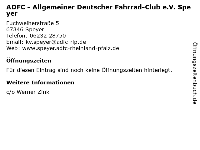 ADFC - Allgemeiner Deutscher Fahrrad-Club e.V. Speyer in Speyer: Adresse und Öffnungszeiten