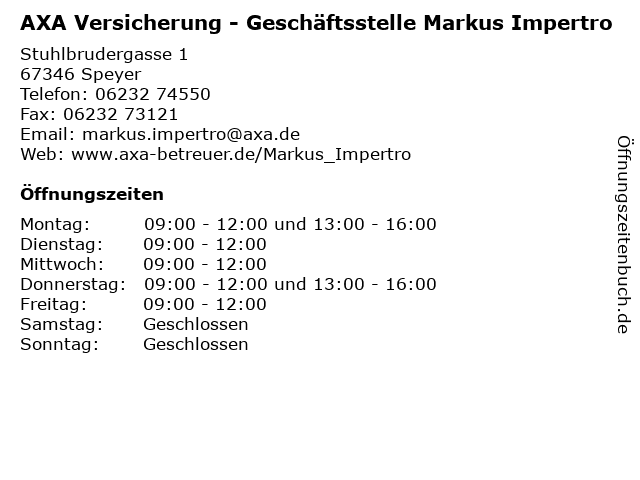 AXA Versicherung - Geschäftsstelle Markus Impertro in Speyer: Adresse und Öffnungszeiten