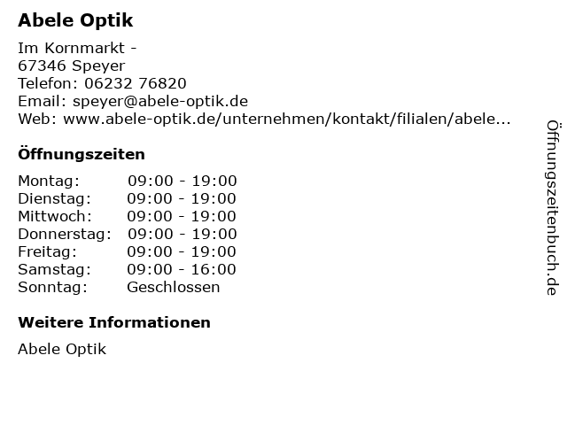 Abele Optik in Speyer: Adresse und Öffnungszeiten