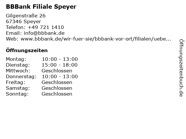 á… Offnungszeiten Bbbank Eg Filiale Speyer Gilgenstrasse 26 In Speyer