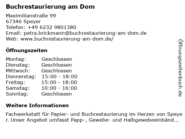 Buchrestaurierung am Dom in Speyer: Adresse und Öffnungszeiten