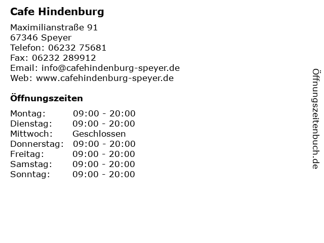 Cafe Hindenburg in Speyer: Adresse und Öffnungszeiten