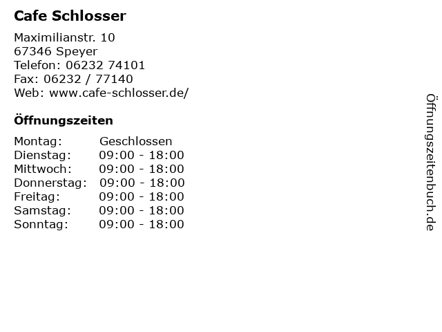 Cafe Schlosser in Speyer: Adresse und Öffnungszeiten