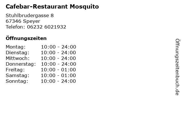 Cafebar-Restaurant Mosquito in Speyer: Adresse und Öffnungszeiten