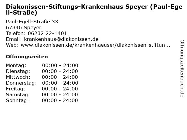 Diakonissen-Stiftungs-Krankenhaus Speyer (Paul-Egell-Straße) in Speyer: Adresse und Öffnungszeiten