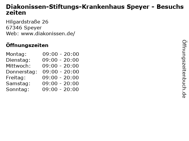 Diakonissen-Stiftungs-Krankenhaus Speyer - Besuchszeiten in Speyer: Adresse und Öffnungszeiten