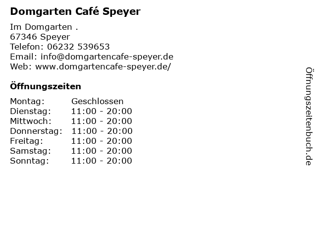Domgarten Café Speyer in Speyer: Adresse und Öffnungszeiten