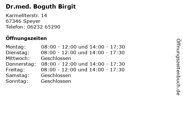 Dr.med. Boguth Birgit in Speyer: Adresse und Öffnungszeiten