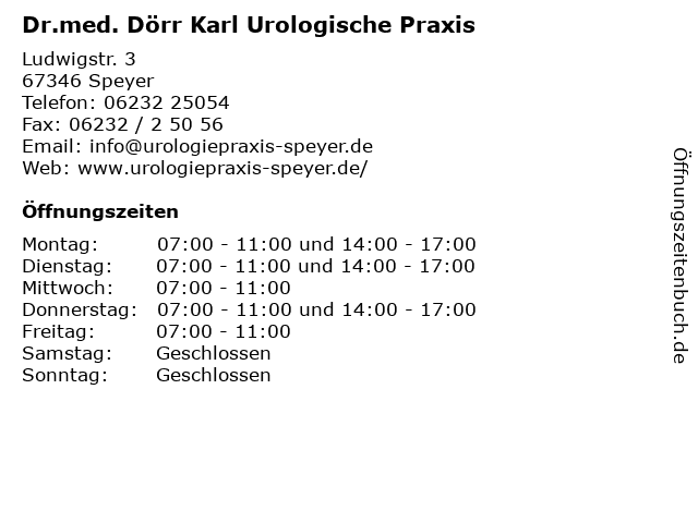 Dr.med. Dörr Karl Urologische Praxis in Speyer: Adresse und Öffnungszeiten