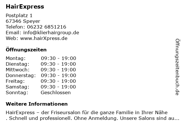 HairExpress in Speyer: Adresse und Öffnungszeiten