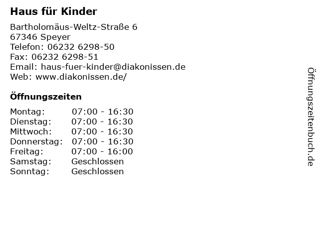 Haus für Kinder in Speyer: Adresse und Öffnungszeiten