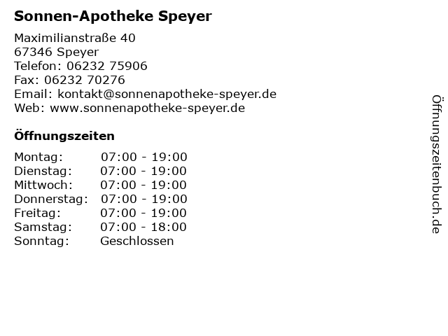 Sonnen-Apotheke Speyer in Speyer: Adresse und Öffnungszeiten