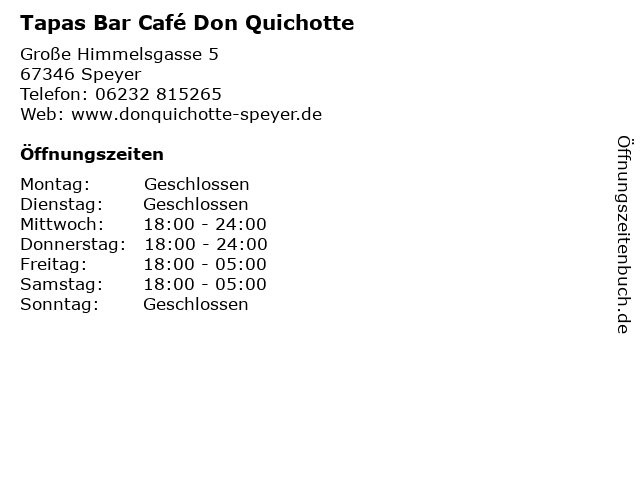 Tapas Bar Café Don Quichotte in Speyer: Adresse und Öffnungszeiten