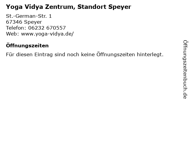 Yoga Vidya Zentrum, Standort Speyer in Speyer: Adresse und Öffnungszeiten