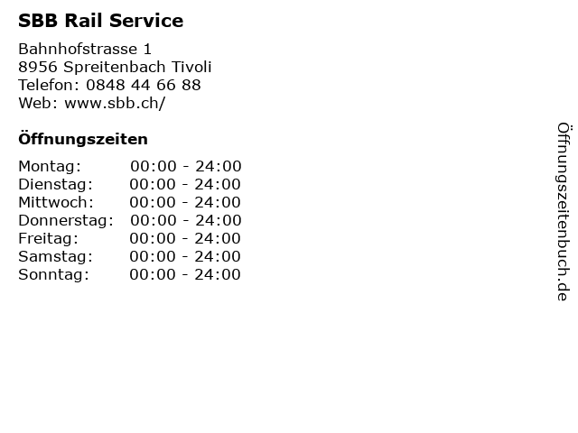 SBB Rail Service in Spreitenbach Tivoli: Adresse und Öffnungszeiten