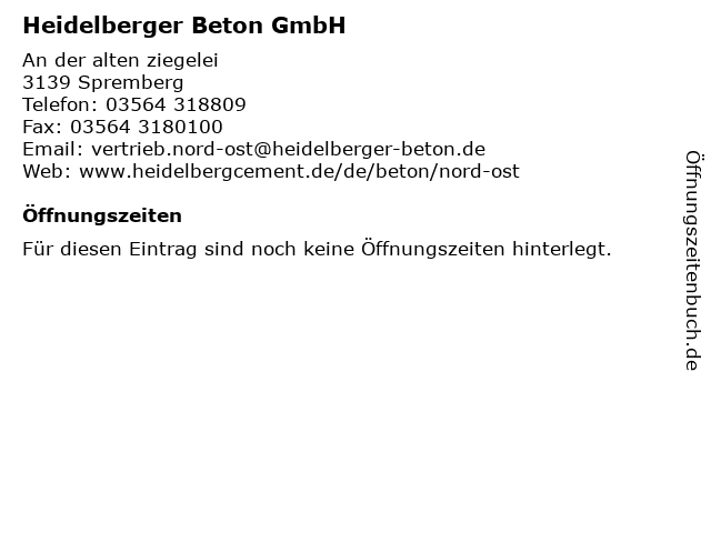 Heidelberger Beton GmbH in Spremberg: Adresse und Öffnungszeiten