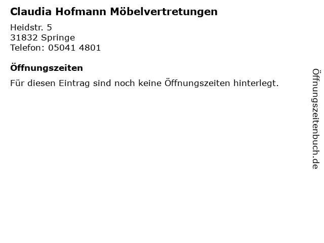 Claudia Hofmann Möbelvertretungen in Springe: Adresse und Öffnungszeiten