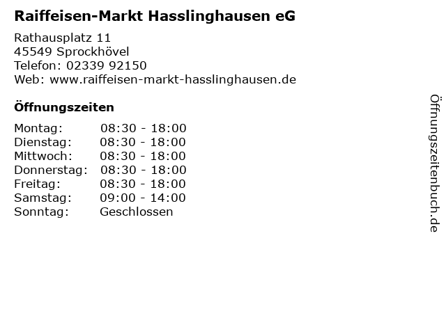 Raiffeisen-Markt Hasslinghausen eG in Sprockhövel: Adresse und Öffnungszeiten