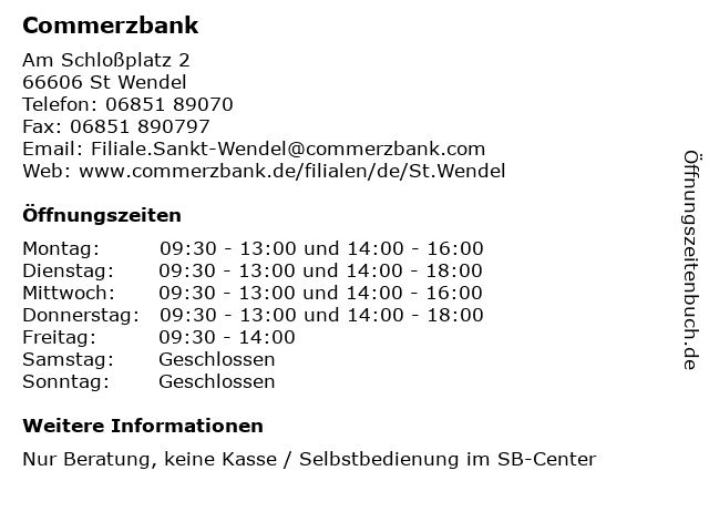 Commerzbank in St Wendel: Adresse und Öffnungszeiten