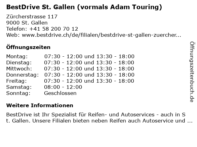 Adam Touring GmbH in St. Gallen: Adresse und Öffnungszeiten