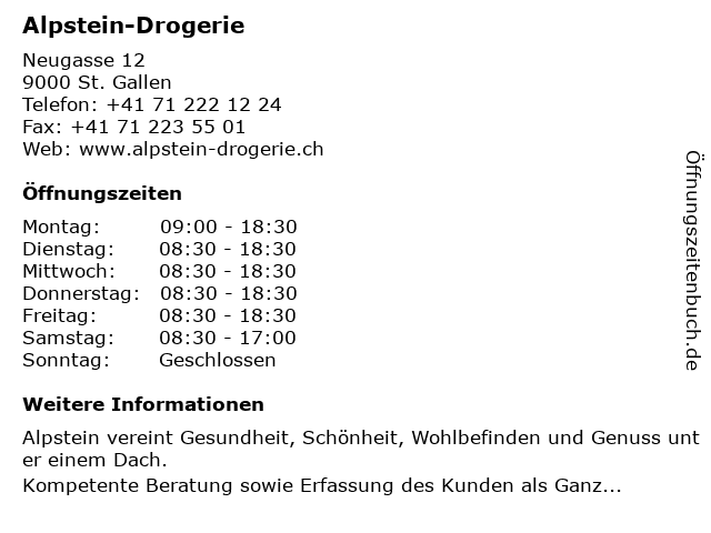 Alpstein-Drogerie in St. Gallen: Adresse und Öffnungszeiten