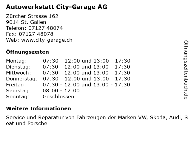 Autowerkstatt City-Garage AG in St. Gallen: Adresse und Öffnungszeiten