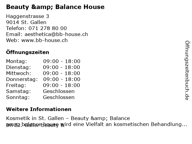 Beauty & Balance House in St. Gallen: Adresse und Öffnungszeiten