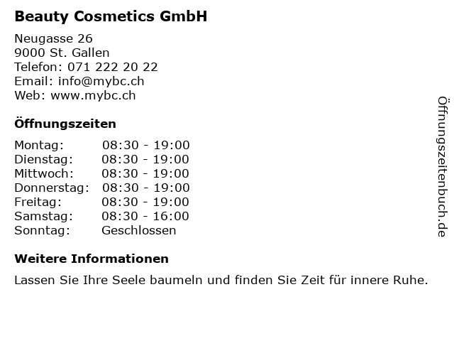Beauty Cosmetics GmbH in St. Gallen: Adresse und Öffnungszeiten