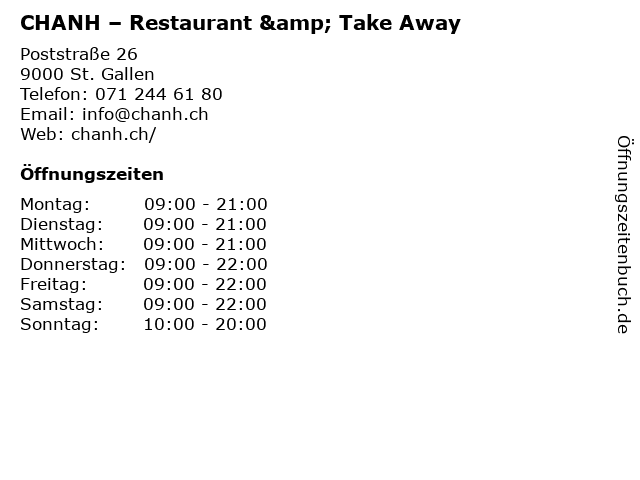 CHANH – Restaurant & Take Away in St. Gallen: Adresse und Öffnungszeiten