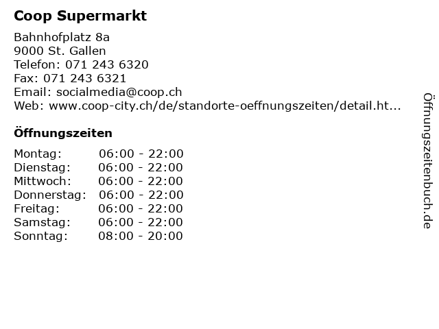 Coop Supermarkt in St. Gallen: Adresse und Öffnungszeiten