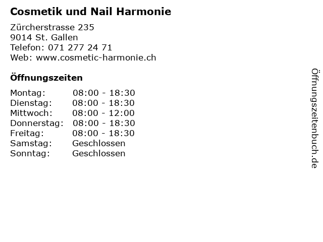 Cosmetik und Nail Harmonie in St. Gallen: Adresse und Öffnungszeiten