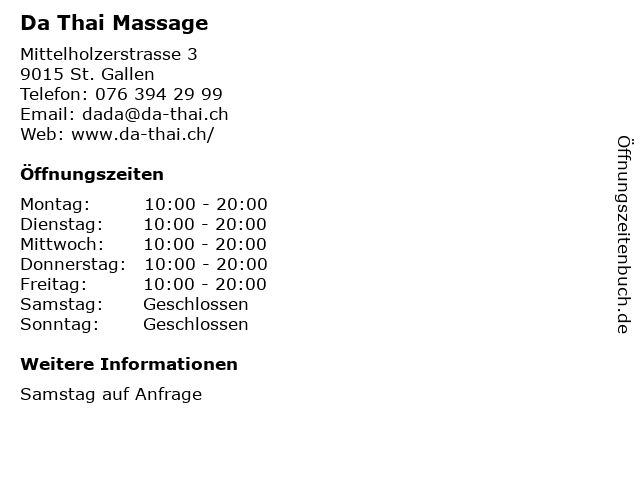 Da Thai Massage in St. Gallen: Adresse und Öffnungszeiten