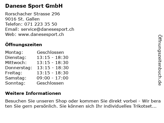 Danese Sport GmbH in St. Gallen: Adresse und Öffnungszeiten