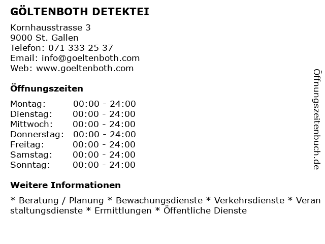 GÖLTENBOTH DETEKTEI in St. Gallen: Adresse und Öffnungszeiten