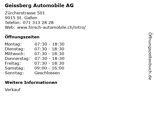 Geissberg Automobile AG in St. Gallen: Adresse und Öffnungszeiten