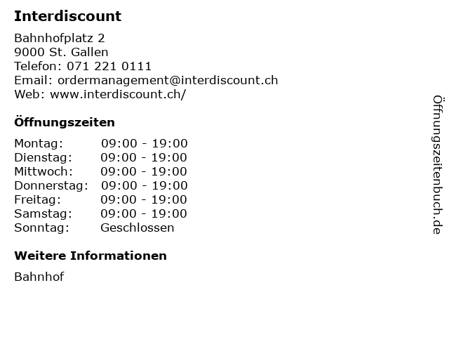 Interdiscount in St. Gallen: Adresse und Öffnungszeiten