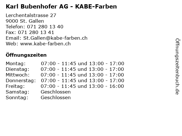 Karl Bubenhofer AG - KABE-Farben in St. Gallen: Adresse und Öffnungszeiten