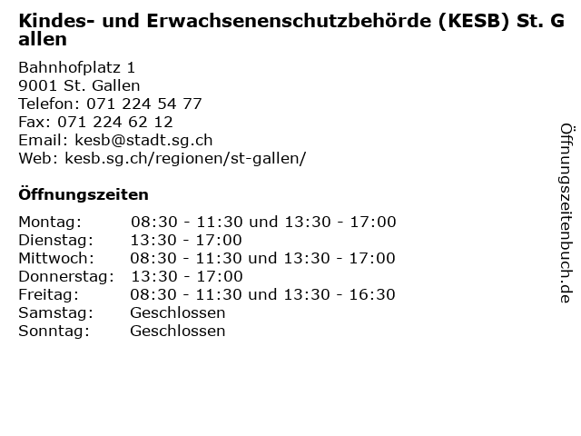 Kindes- und Erwachsenenschutzbehörde (KESB) St. Gallen in St. Gallen: Adresse und Öffnungszeiten