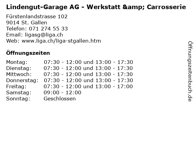 Lindengut-Garage AG - Werkstatt & Carrosserie in St. Gallen: Adresse und Öffnungszeiten