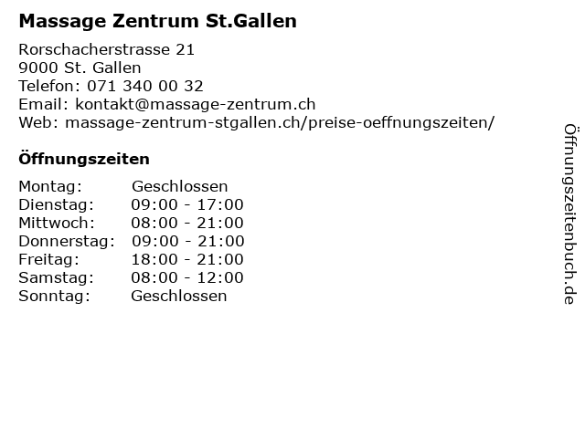 Massage Zentrum St.Gallen in St. Gallen: Adresse und Öffnungszeiten