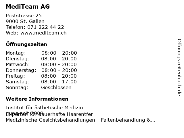 MediTeam AG in St. Gallen: Adresse und Öffnungszeiten