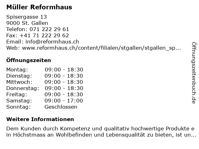 Müller Reformhaus in St. Gallen: Adresse und Öffnungszeiten